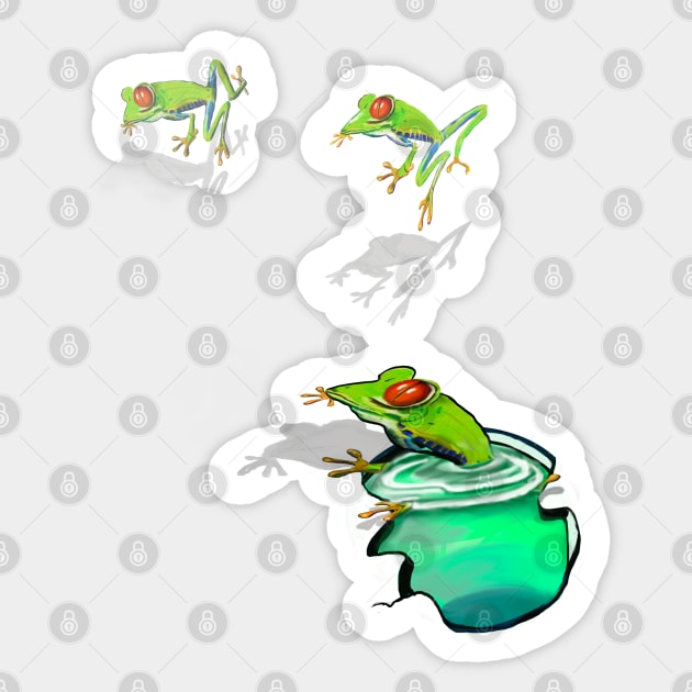 Green Red eyed tree frogs in 3d -  optical illusion rain forest science fiction gift Lizard dragon zoology Sticker by Artonmytee